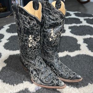 Corral Shoes Corral Black Distressed Snip Toe Boots Exotic Lizard Inlay10m